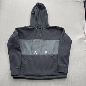 Nike Air Hoodie Mens Large Black Gray Pullover Fleece Sweatshirt Kangaroo Pocket